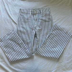 J. Crew white and blue striped wide leg cropped denim pants